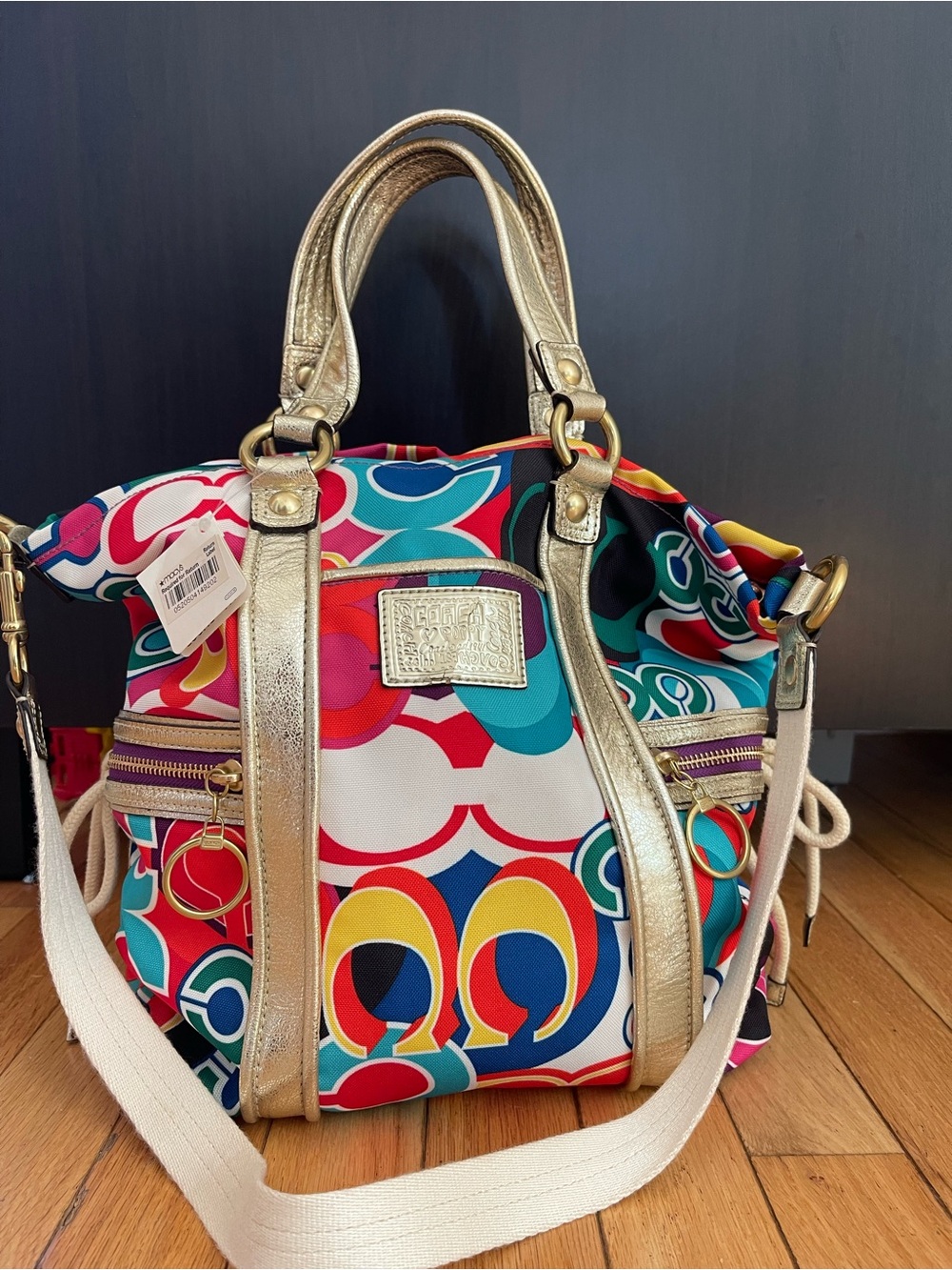 NWT Coach Poppy Pop C Signature Spotlight Glam Tote Gold Metallic 13830